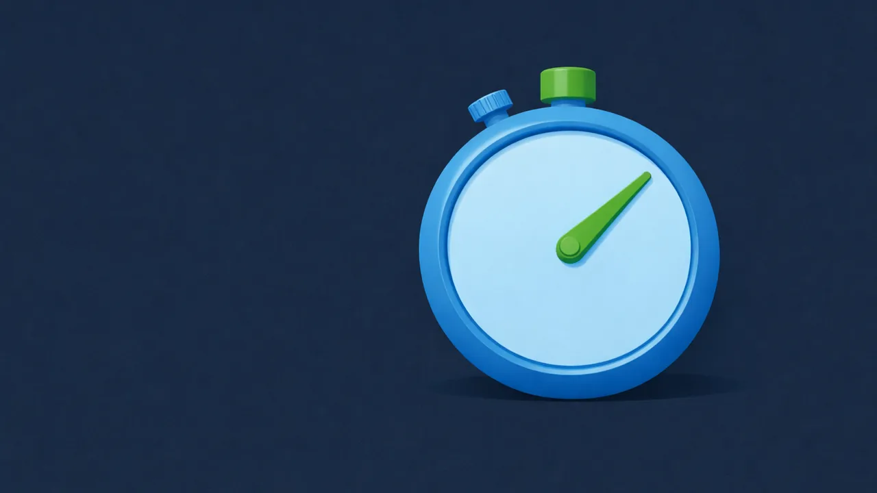 A minimal stopwatch drawn in flat shapes, its hand stopped short of a full turn against a plain background