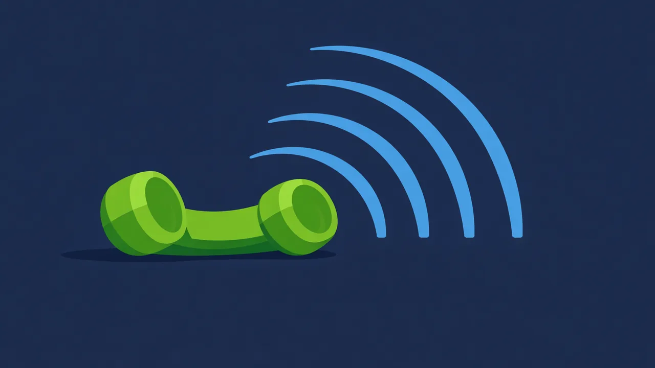 An abstract telephone handset drawn in soft green and blue on a calm dark background