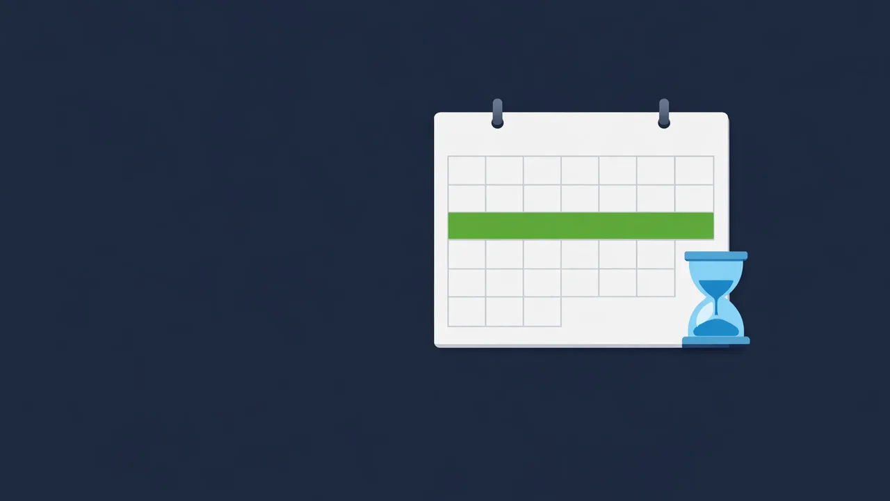 Illustratie van een kalender met een lange gemarkeerde periode en een zandloper